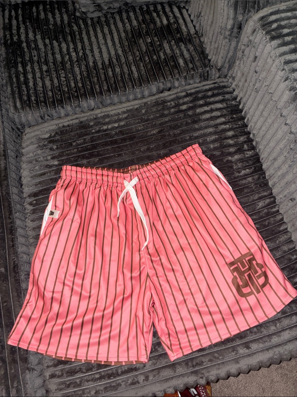 Men's Pink Striped Athletic Shorts